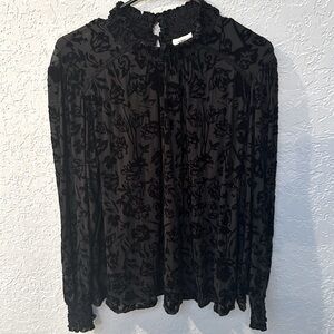 XL Black Floral Long Sleeve Turtleneck Top